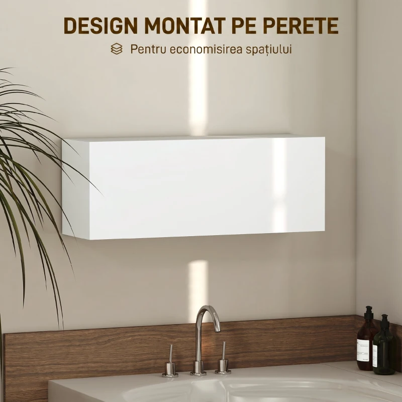 HOMCOM Dulap Suspendat pentru Baie cu Ușă Rabatabilă și Rafturi, 80x25x30 cm, Alb