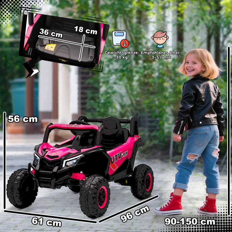AIYAPLAY 12V Elektroauto für Kinder, Fernbedienungsfunktion, Gurt, Hupe, LED-Lichter, USB-Port, für 3-5 Jahre, Rosa