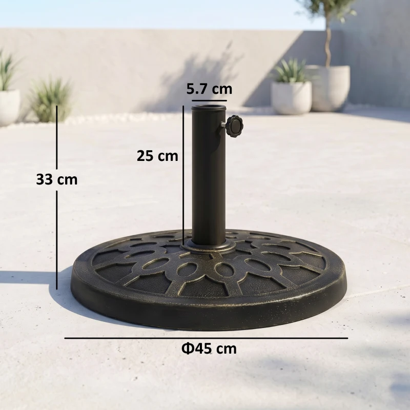 Outsunny Bază rotundă pentru umbrelă, pentru stâlpi de Ø38 și Ø48 mm, din rășină și oțel, Ø45 cm, bronz