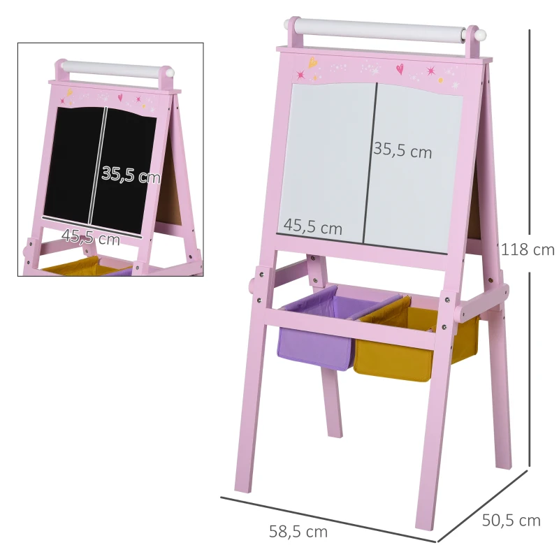 AIRPLAY Kinder Staffelei, 3-in-1 Kindertafel Doppelseitige Whiteboard und Tafel mit 2 abnehmbaren Aufbewahrungskörben Standtafel für Kinder Jungen & Mädchen ab 3 Jahre