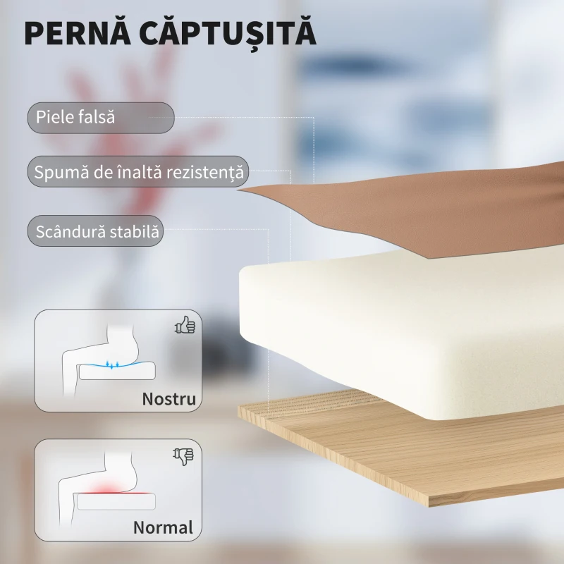 HOMCOM Scaun de Birou Ergonomic Reclinabil 140° cu Suport pentru Picioare și Pernă, Scaun de Birou din Piele Ecologică Rezistentă, Ușor de Curățat, Cotiere Căptușite, Rotativ și Reglabil pe Înălțime, Maro