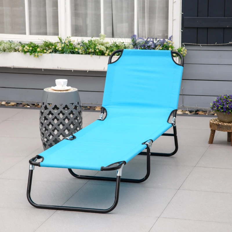 Outsunny Garden Sun Lounger, with Five-Position Back - Light Blue