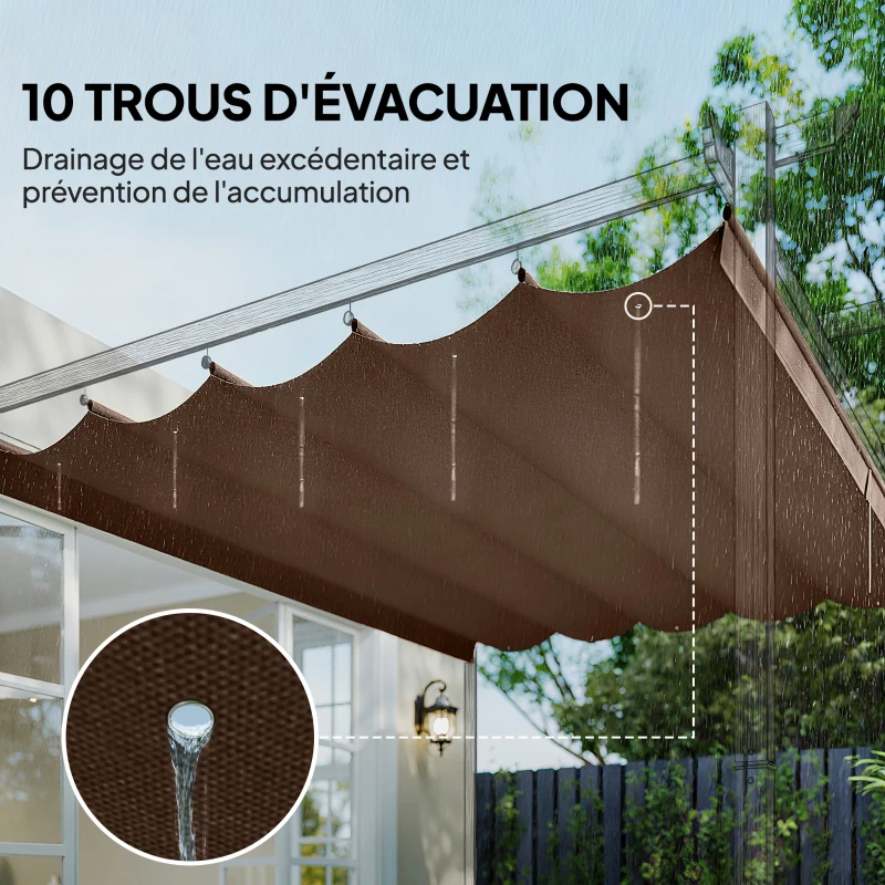 Outsunny Toile de toit pour pergola tonnelle rétractable de 4 x 3 m - toile uniquement 350 x 260 cm café