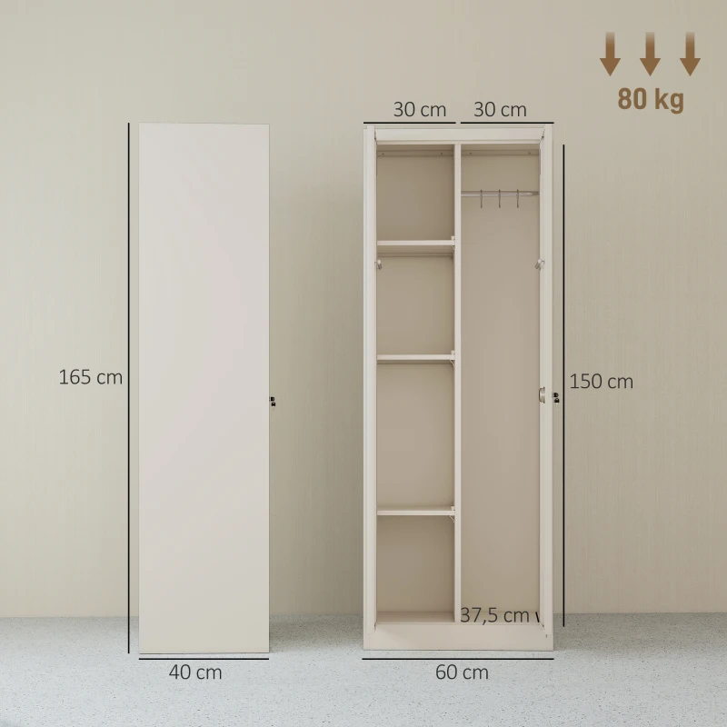 HOMCOM Besenschrank Mehrzweckschrank aus Stahl Vorratsschrank mit Staubsaugerfach & Verstellbaren Einlegeböden 60 x 40 x 165 cm