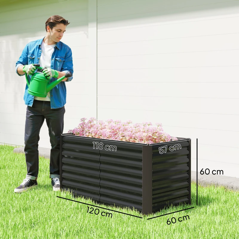 Outsunny Lot de 2 lits de jardin surélevés carrés potagers cadre en acier galvanisé fond ouvert 120 x 60 x 60 cm gris foncé