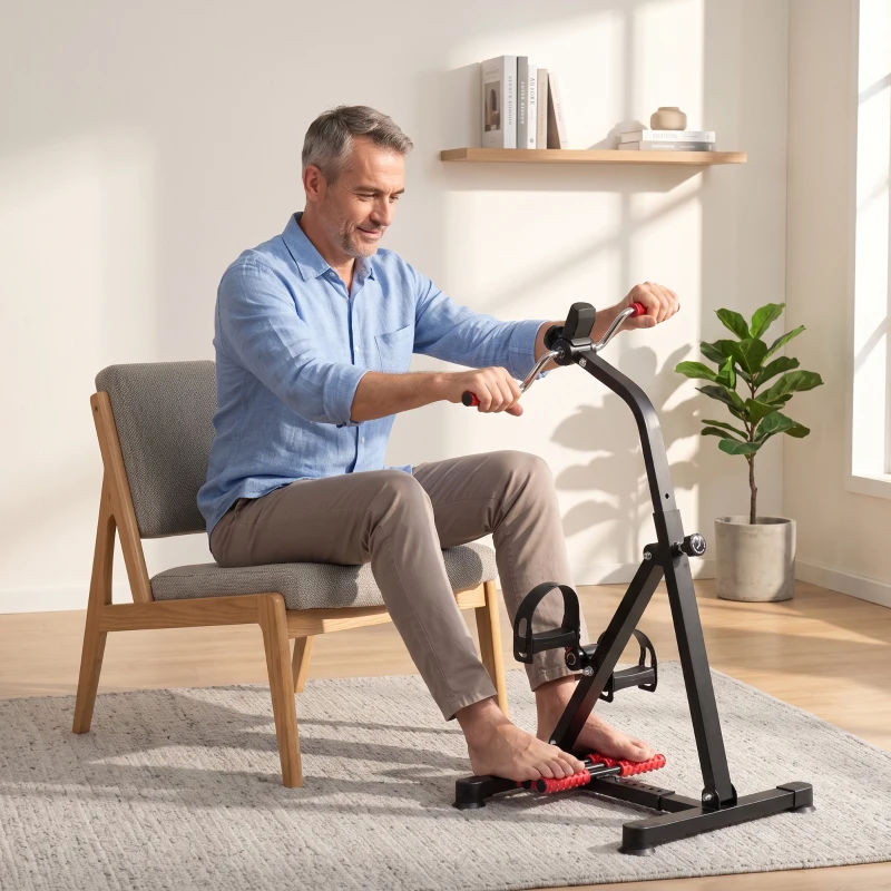 HOMCOM Pedaliera per Braccia e Gambe con Schermo LCD, Altezza e Resistenza Regolabile, 56x44-56x75-97 cm