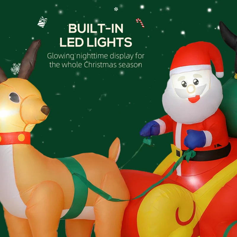 Outsunny 6ft Inflatable Santa Sleigh Decoration, with Accessories