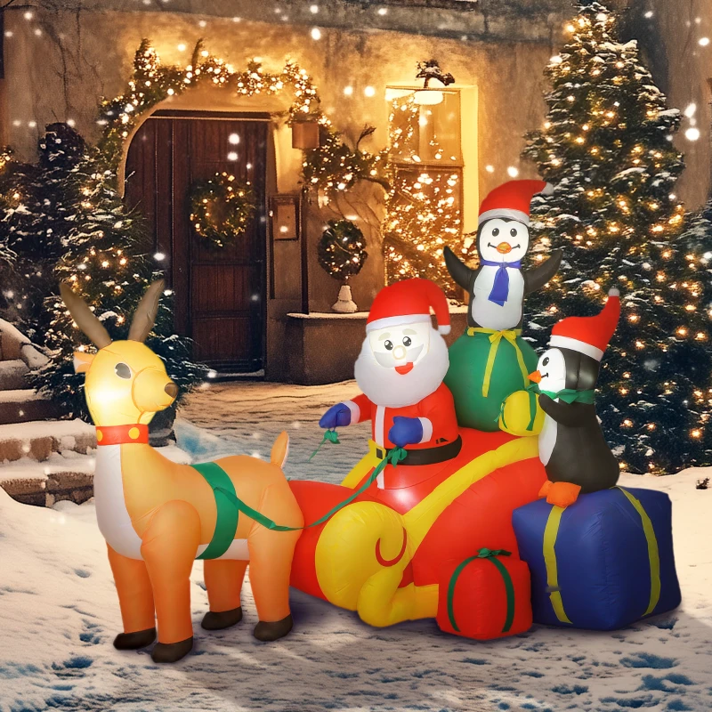 Outsunny 6ft Inflatable Santa Sleigh Decoration, with Accessories