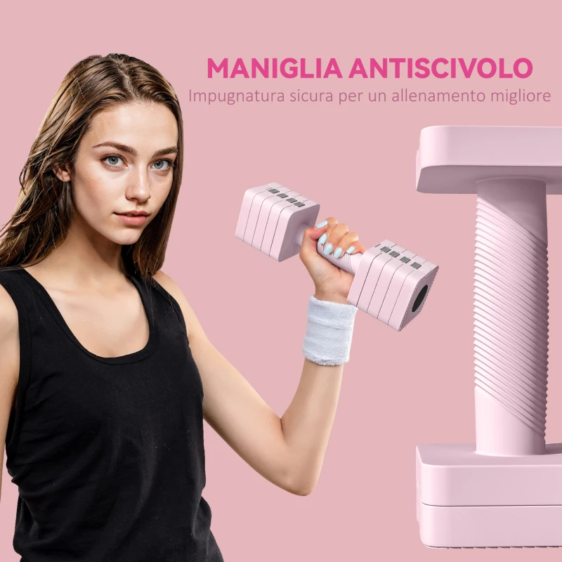 SPORTNOW Set 2 Manubri Pesi Quadrati e Antiscivolo da 5 kg con Piastre Rimovibili, in Acciaio e ABS, 32x9x9 cm, Rosa