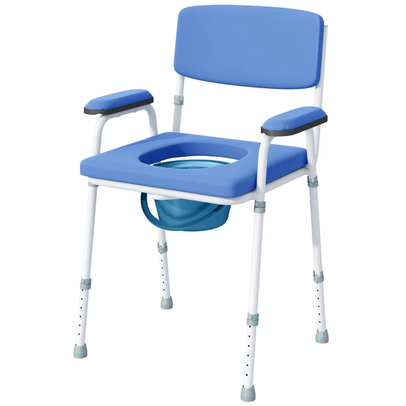 HOMCOM Sedia 5 in 1 per WC e doccia con altezza regolabile e secchio rimovibile, celeste