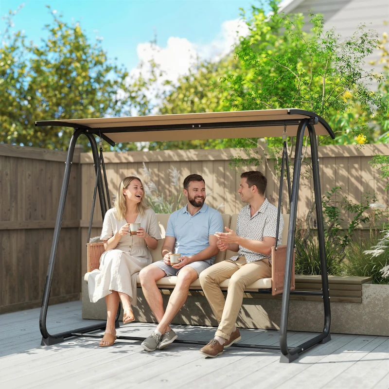 Outsunny Balancelle de Jardin Banc Suspendu Extérieur 3 Places Structure Acier Robuste 360kg Coussin Grand Confort 7cm Sable