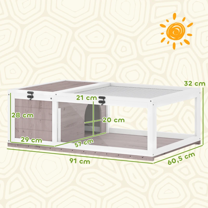 PawHut Casa per Tartarughe di Terra in Legno di Abete con Pannello Apribile e 2 Spazi Separati, Marrone Chiaro