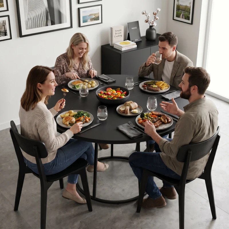 HOMCOM Dining Table Space Saving Kitchen Table Spliced Tabletop Conical Metal Base 120 cm Round Black