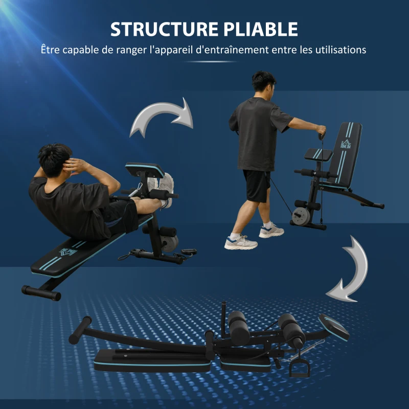HOMCOM Banc de musculation pliable inclinable, banc réglable avec extenseur des jambes, acier, 54 x 160 x 106 cm, noir bleu