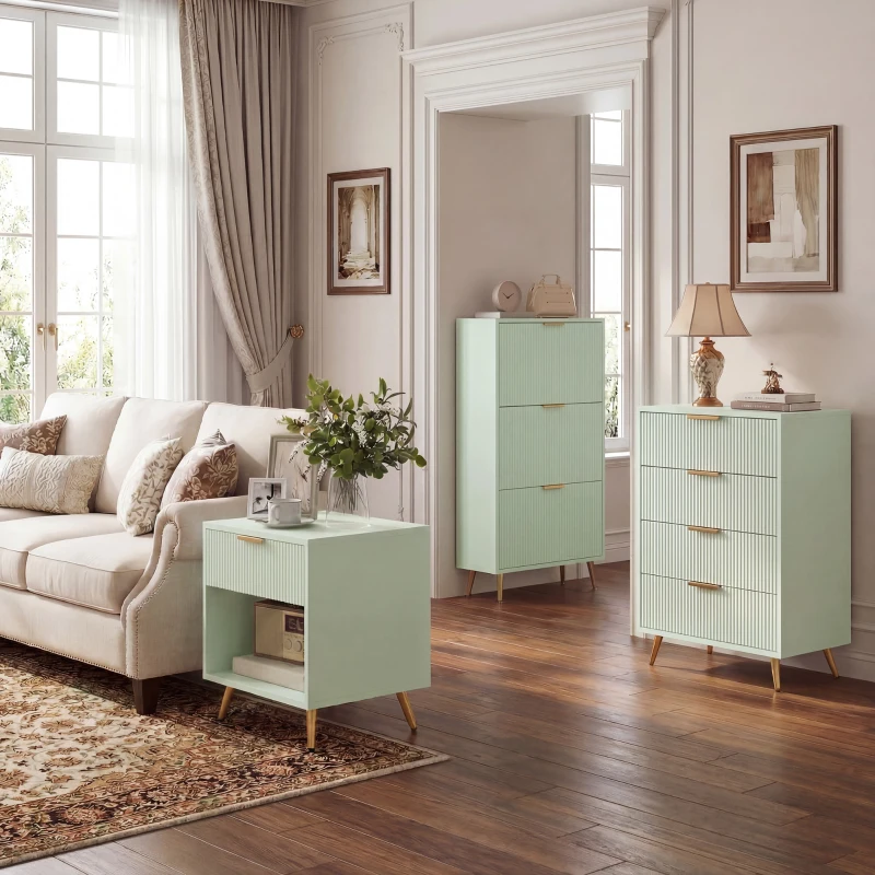 HOMCOM Elegant Three-Drawer Shoe Cabinet - Light Green