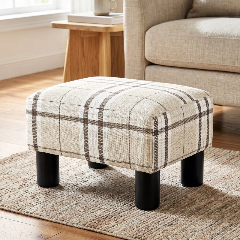 HOMCOM Linen Fabric Footstool Ottoman Cube with 4 Plastic Legs, Multi-colored