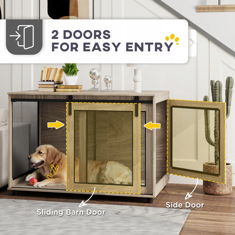 PawHut Dog Crate Furniture with Sliding Door for XL Dogs, Brown