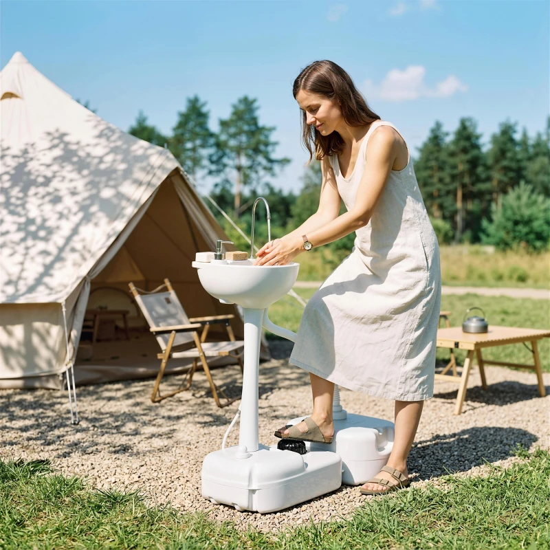 Outsunny Évier à Main Portable Station de Lavage Camping Jardin Extérieur Voyager avec Réservoir d'Eau 17L Gris