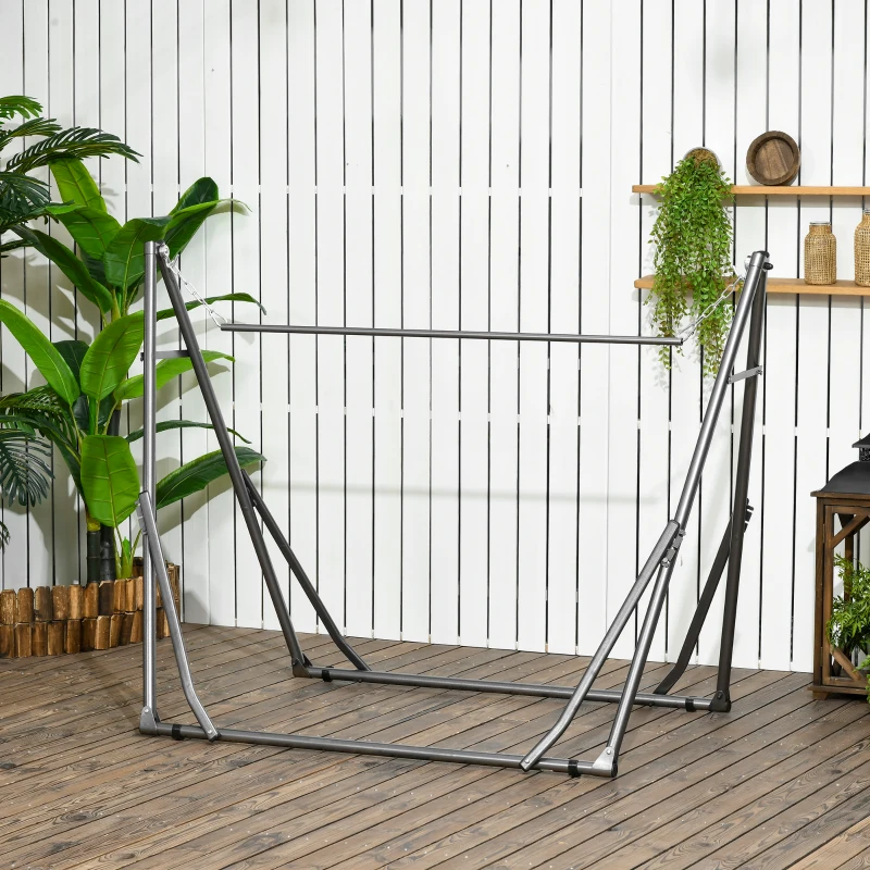 Outsunny Foldable Hammock Stand, Portable Hammock with Metal Frame, 2 in 1 Hammock Net Stand, Clothes Drying Rack, Load Capacity 120kg, for Patio, Garden, Yard, Black