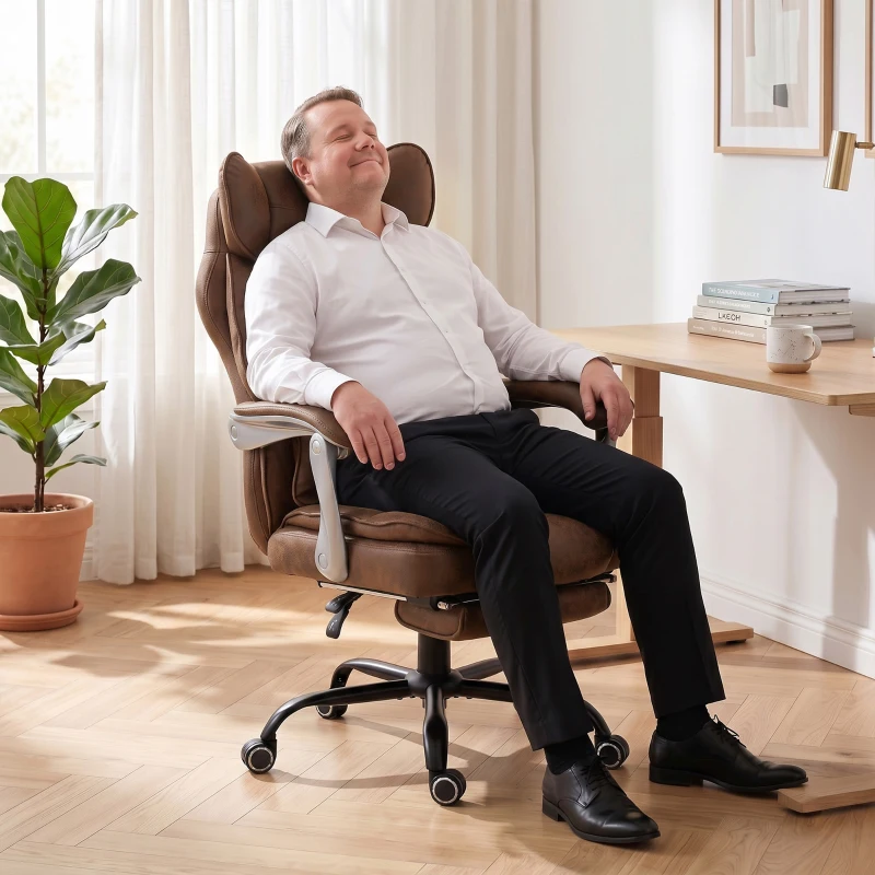 HOMCOM Executive Office Chair, Leathaire Big and Tall Office Chair 180 kg with Wide Seat, Reclining, Lumbar Support, Brown