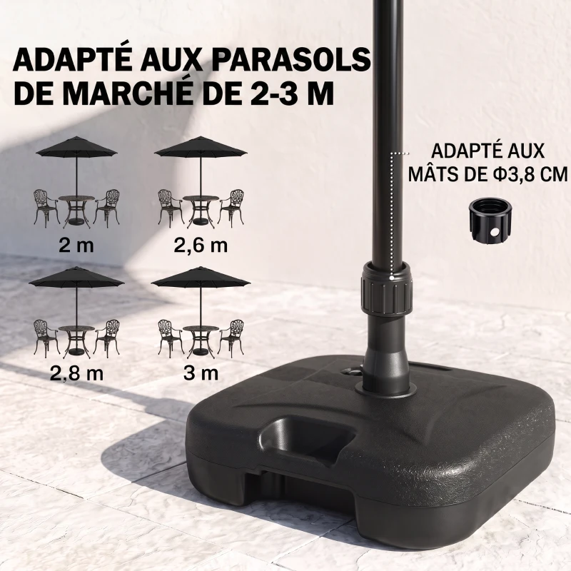 Outsunny Pied de parasol rond base de lestage parasol dim. 46L x 45l x 26H cm HDPE noir