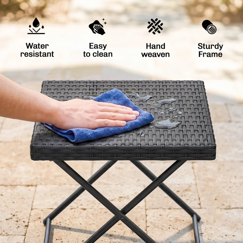 Outsunny Square PE Wicker Rattan Folding Table - Black