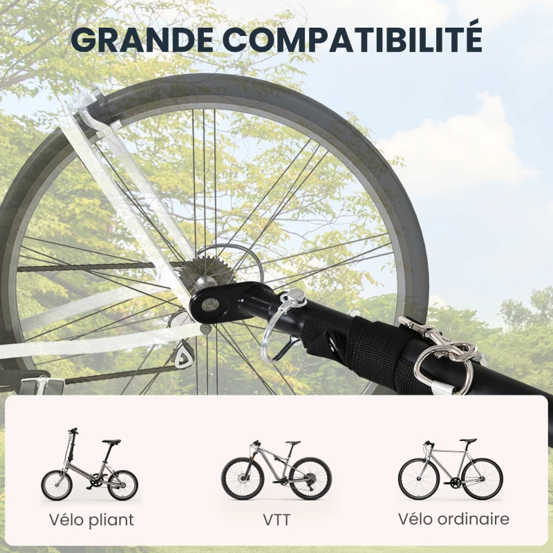 HOMCOM Remorque vélo remorque de transport pour vélo 70L 139L x 71,5l x 49H cm barre d'attelage universelle acier noir