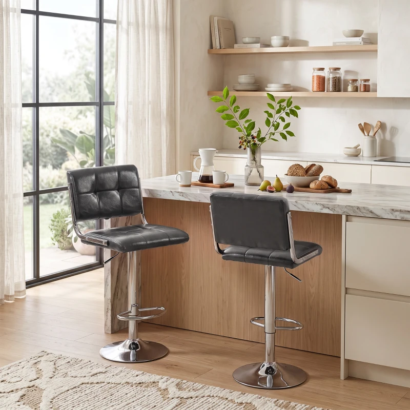 HOMCOM Bar Stools Modern PU Leather Adjustable Breakfast Bar Stools Backrest Set of 2 Grey