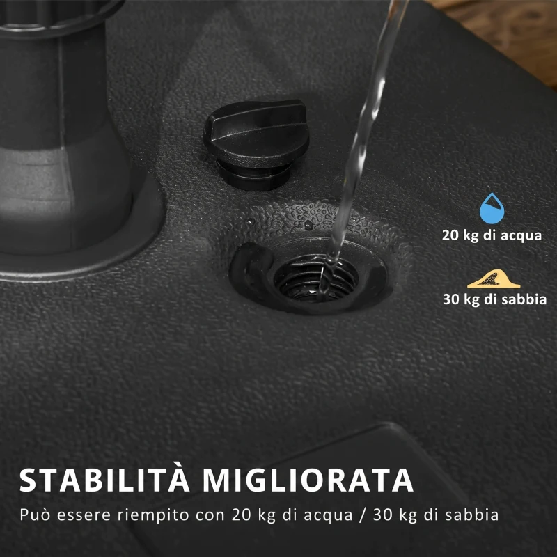 Outsunny Base per Ombrellone da Giardino in HDPE, Base per Ombrellone con Maniglia, Supporto per Pali Ø38mm, Riempibile con 20 kg di Acqua e 30 kg di Sabbia, per Giardino Piscina, Nero