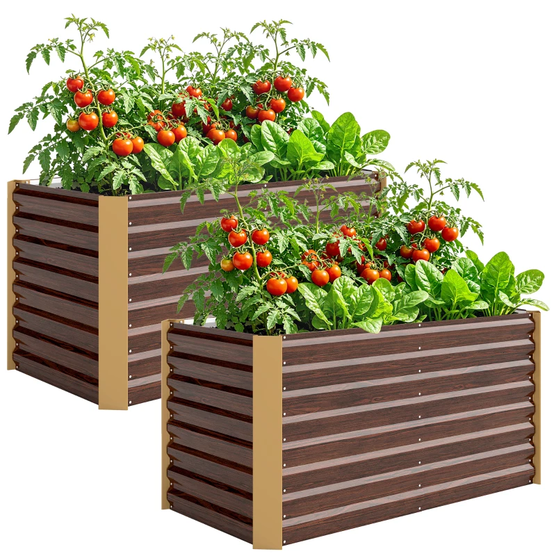 Outsunny Hochbeet 2er-Set, Pflanzkasten, extra tief, Metall, 120 x 60 x 60 cm Braun