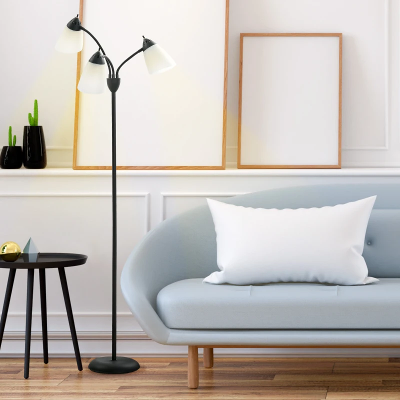 HOMCOM Arc Tree Floor Lamp with 3 Adjustable Rotating Lights, Industrial Standing Lamp with Steel Frame for Bedroom Living Room, 155cm, Black