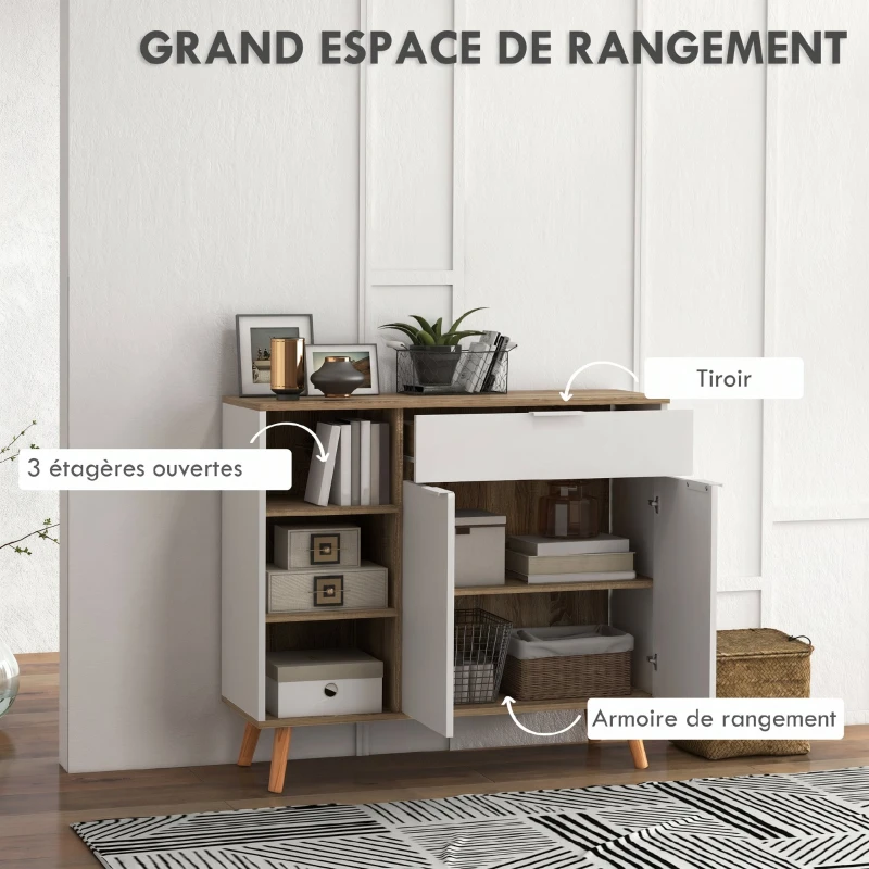 HOMCOM Meuble de rangement buffet cuisine 1 tiroir 1 placard double porte 3 étagères réglables 95 x 35 x 85 cm blanc(m-4)