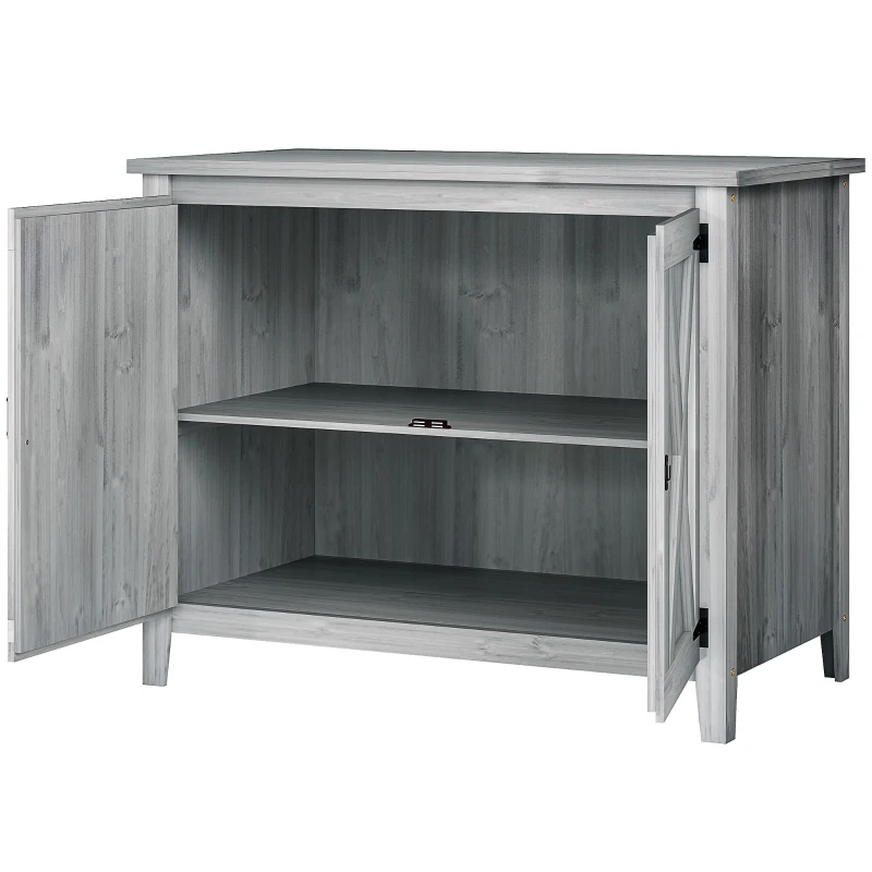 Outsunny Wooden Garden Shed, Outdoor Fir Wood Storage Shed with Shelf and Double Doors, Light Grey