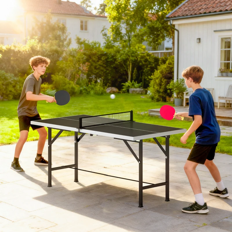 SPORTNOW 5ft Mid-Size Table Tennis Table, Ping Pong Table with Net, 2 Table Tennis Paddles and 3 Balls for Indoor Game, Black