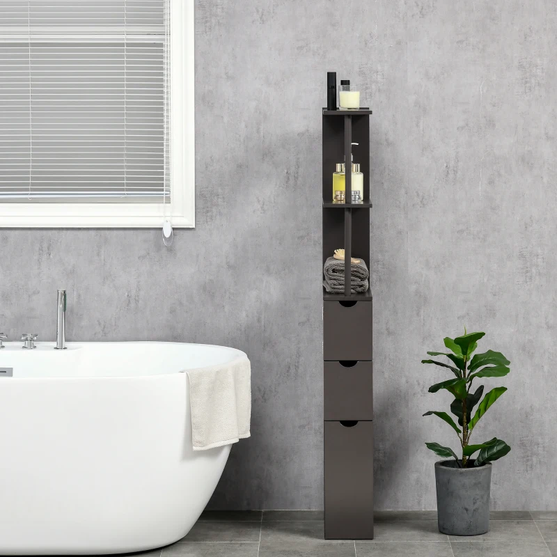 HOMCOM Tall Bathroom Cabinet, Freestanding Slim Bathroom Storage Cabinet with 2-Tier Open Shelf and 2 Drawers for Small Space, Narrow Cupboard Storage Unit, Brown