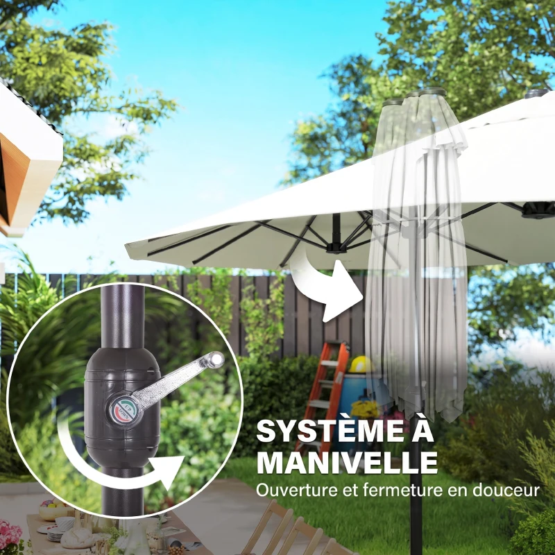 Outsunny Parasol de Jardin Exterieur 4,6 x 2,7 m, Grand Parasol Double Rectangulaire avec Manivelle, Polyester 180 g/m², Crème