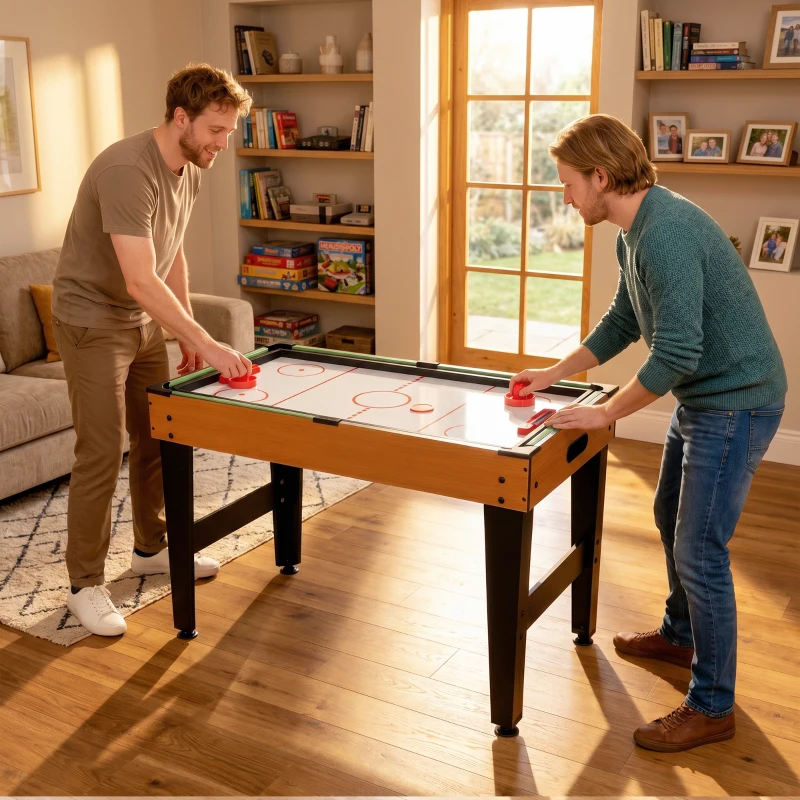 SPORTNOW Table MultiJeux 5 en 1 Babyfoot Billard Air Hockey Ping-Pong et Basket Accessoires 134x108x144cm Marron Noyer