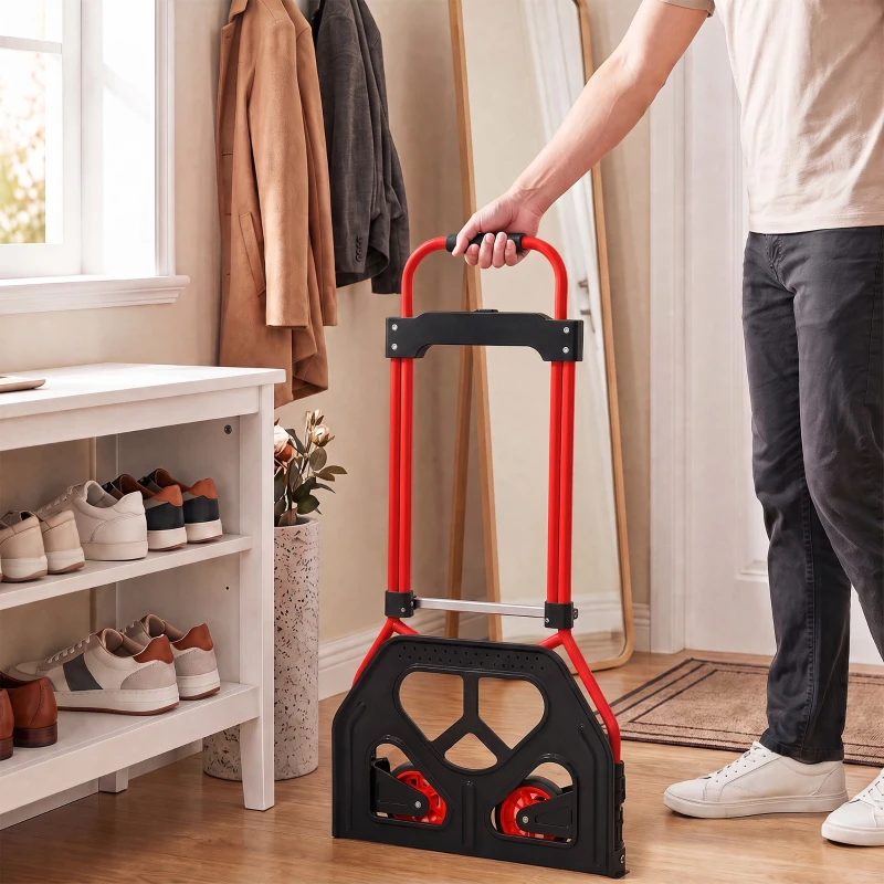 HOMCOM Klappkarren mit verstellbarem Teleskopgriff Tragkraft 60 kg Handkarre mit Rädern für Garage Büro Rot
