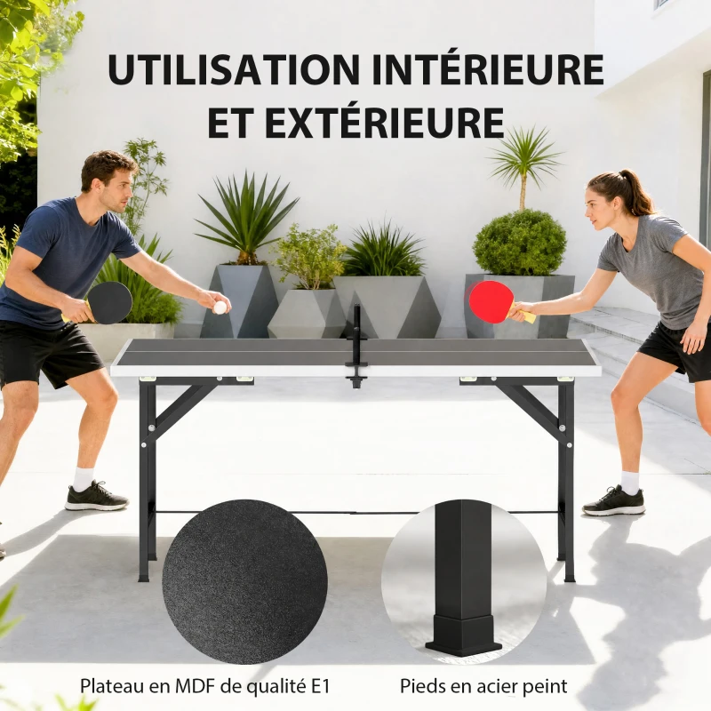 SPORTNOW Mini Table de Ping-Pong Pliable Extérieur Intérieur avec 2 Raquettes en Bois Massif 3 Balles et Filet 152x76x70cm Noir