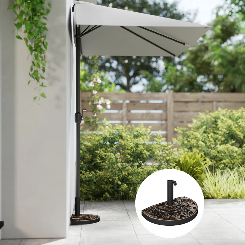 Outsunny Pied de parasol base de lestage parasol demi-cercle poids net 9 kg résine imitation fonte motif fleur bronze