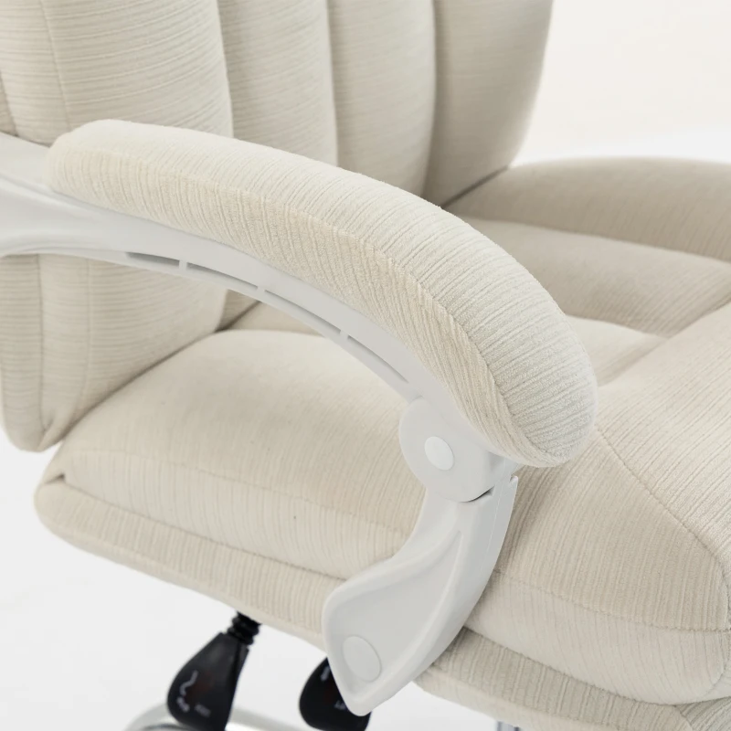 HOMCOM Cadeira de Escritório Ergonômica, Poltrona Reclinável em Chenille, Altura Ajustável, Apoio para Pés, Creme