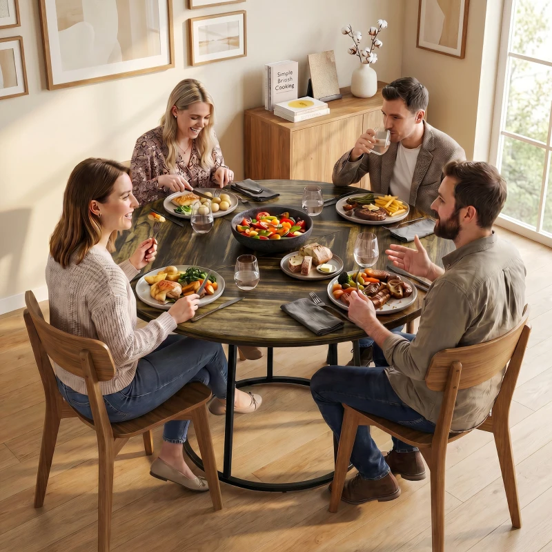 HOMCOM Dining Table Space Saving Kitchen Table Spliced Tabletop Conical Metal Base 120 cm Round Rustic Brown