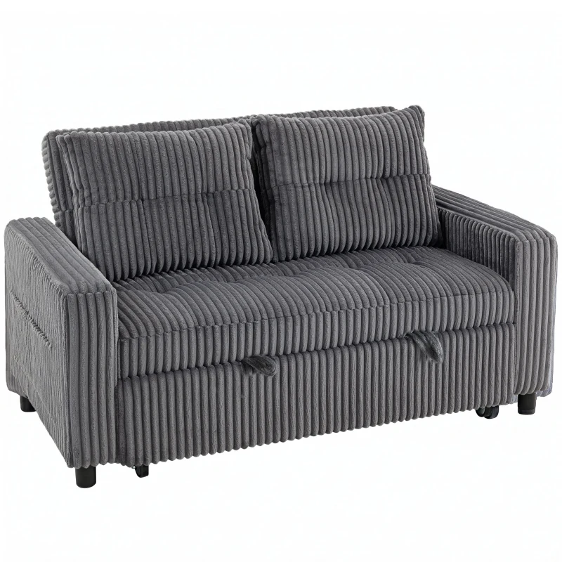 HOMCOM 2-Sitzer Sofabett, Cordbezug, zum Schlafsofa umwandelbar, 2 Kissen, Seitentaschen, 157 x 190 cm, Dunkelgrau