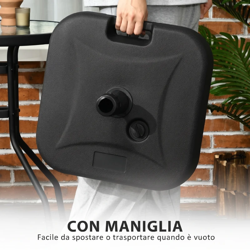 Outsunny Base per Ombrellone da Giardino in HDPE, Base per Ombrellone con Maniglia, Supporto per Pali Ø38mm, Riempibile con 20 kg di Acqua e 30 kg di Sabbia, per Giardino Piscina, Nero