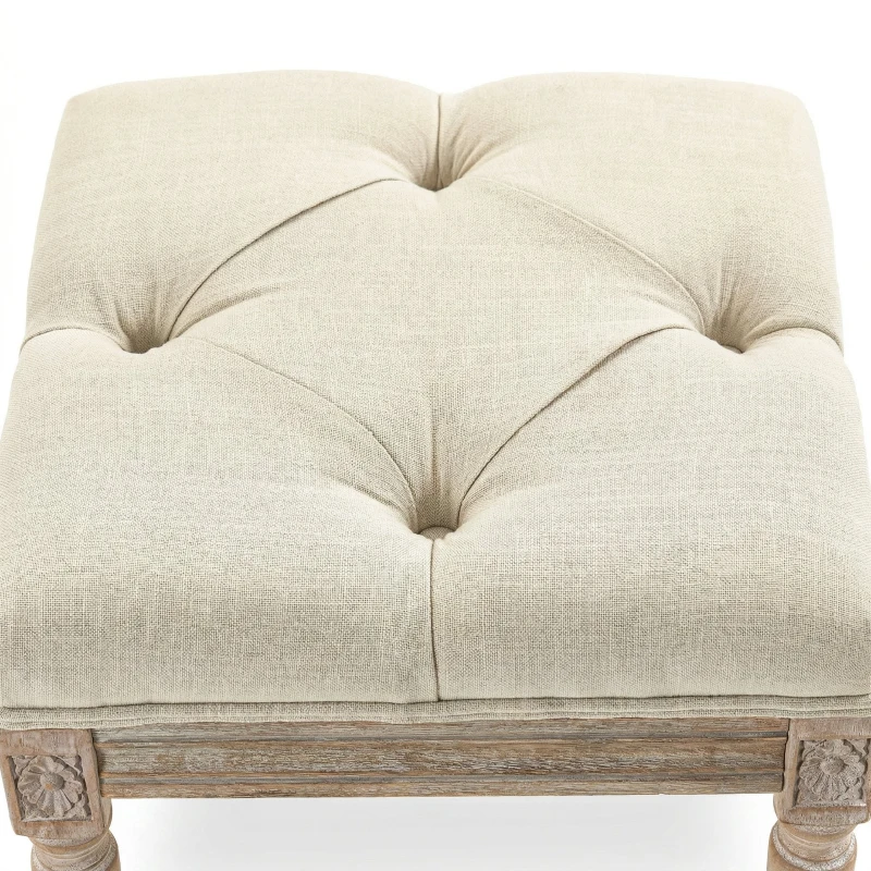 HOMCOM Repose pied salon, ottoman, siège rembourré en tissu aspect lin avec pieds en bois d'hévéa, 40 x 40 x 43 cm, beige