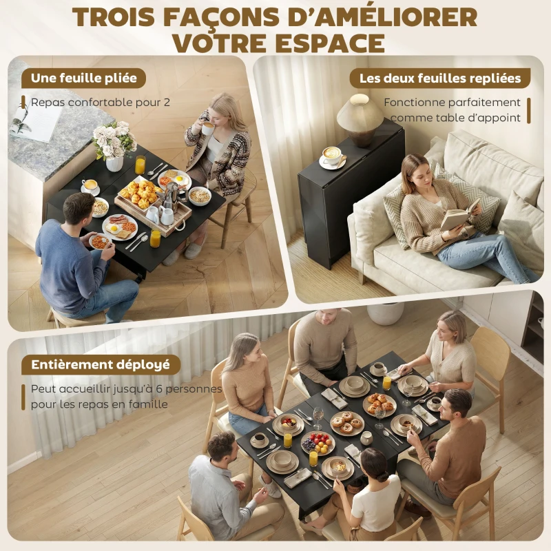 HOMCOM Table pliante de cuisine salle à manger amovible sur roulettes 75 x 140 x 74 cm coloris noir