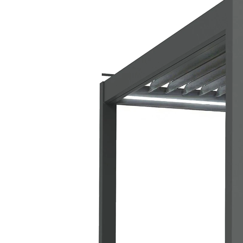 Outsunny 3 x 3(m) Electric Louvered Pergola with LED Lights, Aluminium Pergola Hardtop Gazebo with Remote, Adjustable Roof and Drainage System, Water and UV Proof