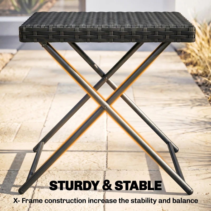 Outsunny Square PE Wicker Rattan Folding Table - Black