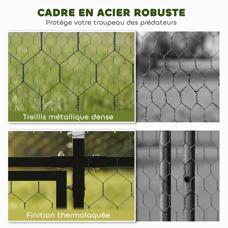 PawHut Enclos Poulailler Extérieur, Couverture Imperméable, 2 Portes Latérales, pour 3-5 Poules, 3x1x1m, Acier, Noir