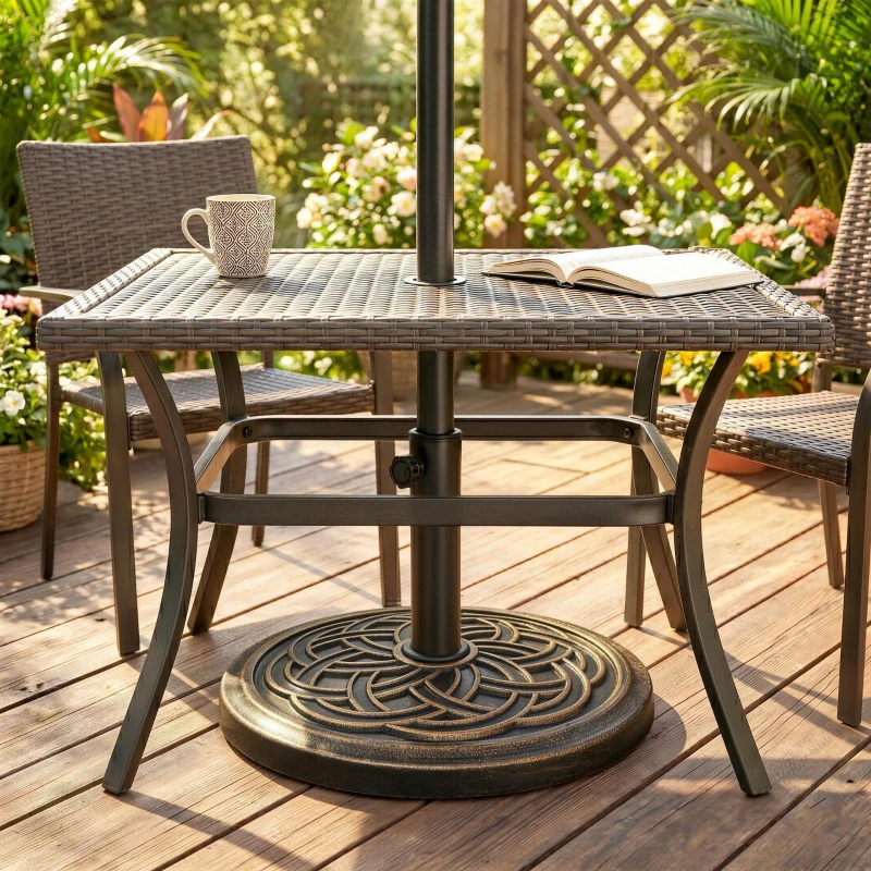 Outsunny Base per Ombrellone Rotonda da 12kg in Resina con Decorazione, per Pali da 38mm e 48mm, Φ45x33cm, Bronzo